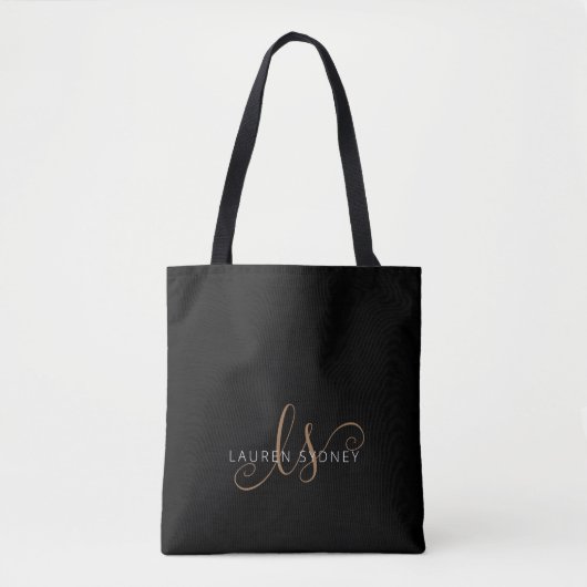Moderne zwarte goudfilm, afgebeeld in script tote bag (Voorkant)