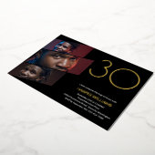 Moderne zwarte goudfoto 30e verjaardag folie uitnodiging (Gedraaid)