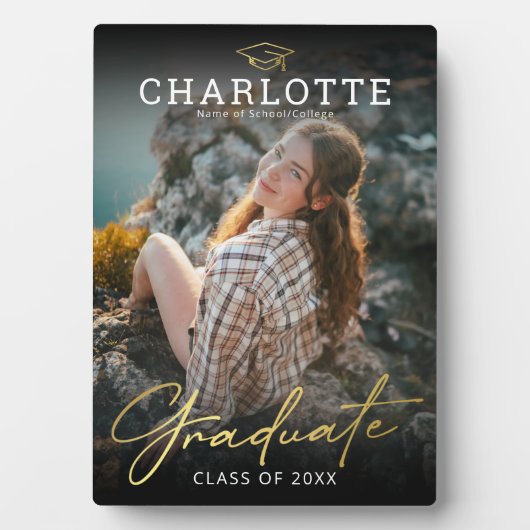 Moderne zwarte goudfoto Afstuderen Fotoplaat (voorkant)