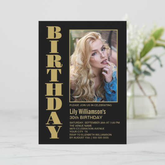 Moderne zwarte goudfoto van elke leeftijd op zater kaart (Staand voorkant)