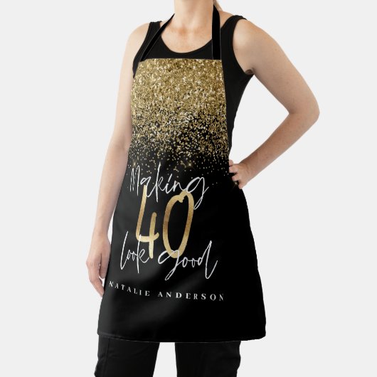 Moderne zwarte goudglitter 40ste verjaardag typogr schort (Insitu)