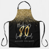 Moderne zwarte goudglitter 80ste verjaardag schort (Voorkant)