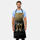 Moderne zwarte goudglitter 80ste verjaardag schort (Gedragen)