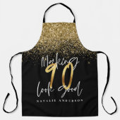 Moderne zwarte goudglitter 90ste verjaardag schort (Voorkant)