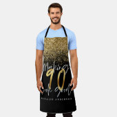 Moderne zwarte goudglitter 90ste verjaardag schort (Gedragen)