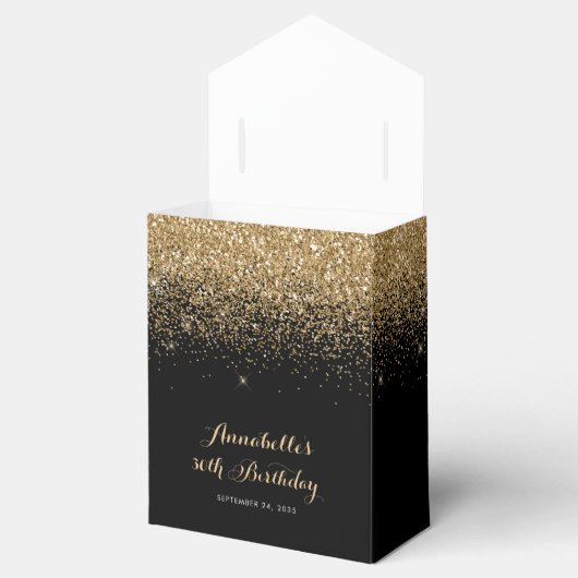 Moderne zwarte goudglitter bespaart elke dag bedankdoosjes (Geopend)