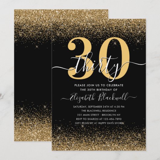 Moderne zwarte goudglitter bespaart elke dag kaart (Voorkant / Achterkant)