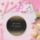 Moderne zwarte goudglitter bespaart elke dag papieren bordje (Feest)