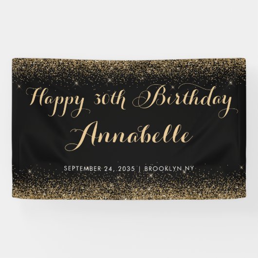 Moderne zwarte goudglitter bespaart elke dag spandoek (Horizontaal)