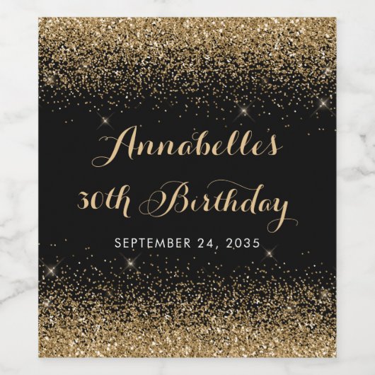 Moderne zwarte goudglitter bespaart elke dag wijn etiket (Enkel label)