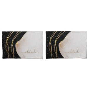 Moderne zwarte goudglitter-scriptnaam kussensloop
