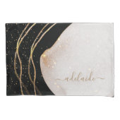 Moderne zwarte goudglitter-scriptnaam kussensloop (Voorkant-Links)