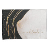 Moderne zwarte goudglitter-scriptnaam kussensloop (Voorkant-Rechts)