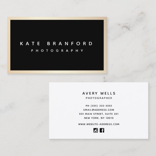 Moderne, zwarte goudgrens voor professionele gebru visitekaartje (Voorkant / Achterkant)