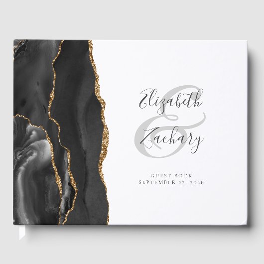 Moderne zwarte goudgrijs-script gastboek gastenboek (Voorkant)