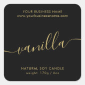 Moderne zwarte goudkaarsenlabel met zwarte kaars vierkante sticker (Voorkant)