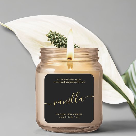 Moderne zwarte goudkaarsenlabel met zwarte kaars vierkante sticker