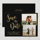 Moderne zwarte goudlegant kalligrafie Foto Save The Date (Voorkant / Achterkant)