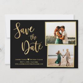 Moderne zwarte goudlegant kalligrafie Foto Save The Date