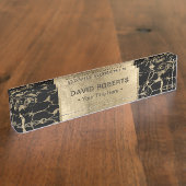 Moderne zwarte & goudmarmer naambordje (Zijkant)