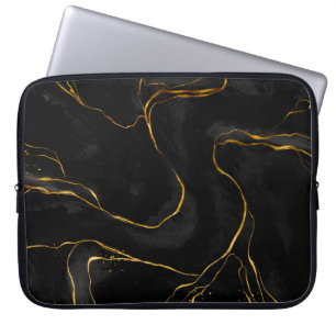 Moderne zwarte-goudmarmerachtergrond laptop sleeve