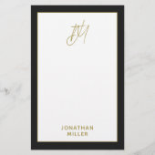 Moderne zwarte goudmonogram briefpapier (Voorkant)