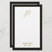 Moderne zwarte goudmonogram briefpapier (Voorkant / Achterkant)