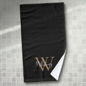 Moderne zwarte goudmonogram Elegant Script Name Handdoek