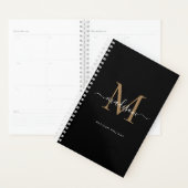 Moderne zwarte goudmonogram Elegant Script Name Planner (Display)