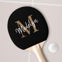 Moderne zwarte goudmonogram Elegant Script Name Tafeltennisbatje