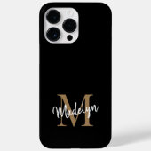 Moderne zwarte goudmonogram Feminine Script Name Case-Mate iPhone Case (Achterkant)