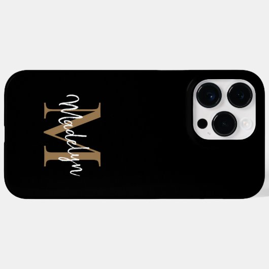 Moderne zwarte goudmonogram Feminine Script Name Case-Mate iPhone Case (Achterkant (horizontaal))