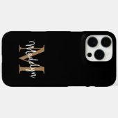 Moderne zwarte goudmonogram Feminine Script Name Case-Mate iPhone Case (Achterkant (horizontaal))