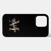 Moderne zwarte goudmonogram Feminine Script Name Case-Mate iPhone Case (Achterkant (horizontaal))