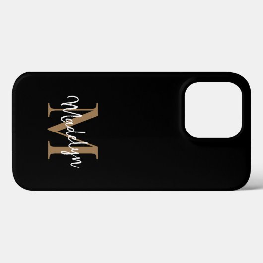 Moderne zwarte goudmonogram Feminine Script Name Case-Mate iPhone Case (Achterkant (horizontaal))