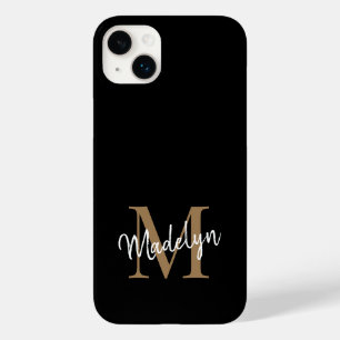 Moderne zwarte goudmonogram Feminine Script Name Case-Mate iPhone 14 Plus Hoesje