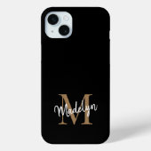 Moderne zwarte goudmonogram Feminine Script Name Case-Mate iPhone Case (Achterkant)