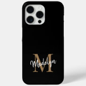 Moderne zwarte goudmonogram Feminine Script Name Case-Mate iPhone Case (Achterkant)