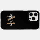 Moderne zwarte goudmonogram Feminine Script Name Case-Mate iPhone Case (Achterkant (horizontaal))