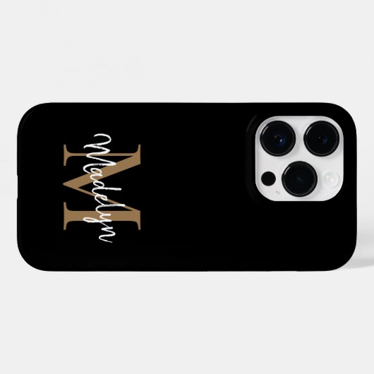 Moderne zwarte goudmonogram Feminine Script Name Case-Mate iPhone Case (Achterkant (horizontaal))
