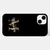 Moderne zwarte goudmonogram Feminine Script Name Case-Mate iPhone Case (Achterkant (horizontaal))
