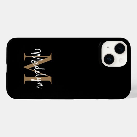 Moderne zwarte goudmonogram Feminine Script Name Case-Mate iPhone Case (Achterkant (horizontaal))