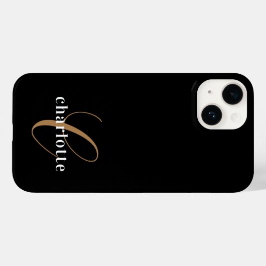 Moderne zwarte goudmonogram Feminine Script Name Case-Mate iPhone Case (Achterkant (horizontaal))