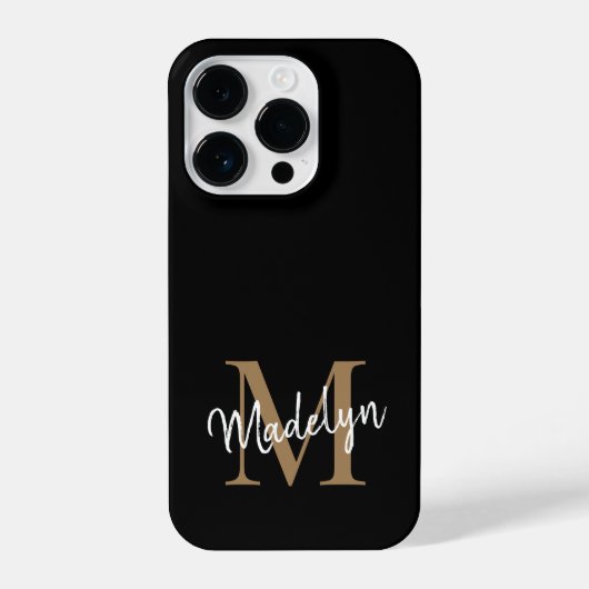 Moderne zwarte goudmonogram Feminine Script Name iPhone Hoesje (Achterkant)
