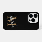Moderne zwarte goudmonogram Feminine Script Name iPhone Hoesje (Achterkant horizontaal)