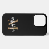 Moderne zwarte goudmonogram Feminine Script Name iPhone Hoesje (Achterkant horizontaal)