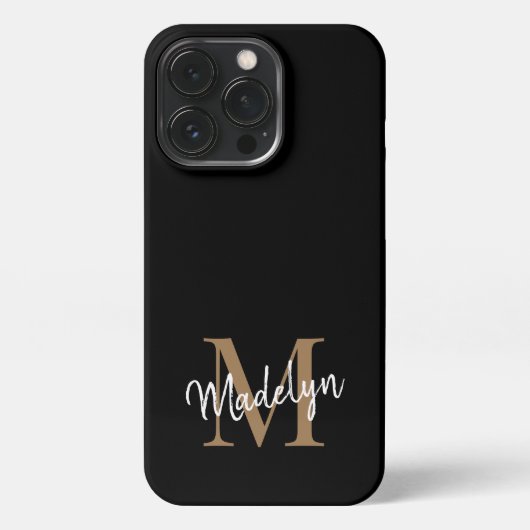 Moderne zwarte goudmonogram Feminine Script Name iPhone Hoesje (Achterkant)