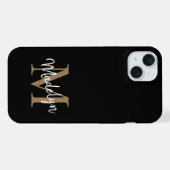 Moderne zwarte goudmonogram Feminine Script Name iPhone Hoesje (Achterkant horizontaal)