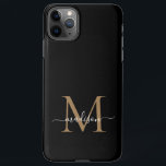Moderne zwarte goudmonogram Feminine Script Name iPhone 11Pro Max Hoesje<br><div class="desc">Moderne zwarte goudmonogram Feminine Script Name Phone Case</div>
