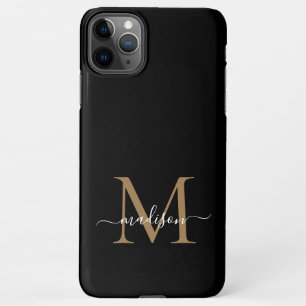 Moderne zwarte goudmonogram Feminine Script Name iPhone 11Pro Max Hoesje